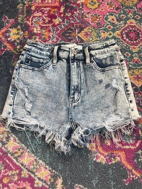 High-Rise Distressed Light Blue Denim Shorts